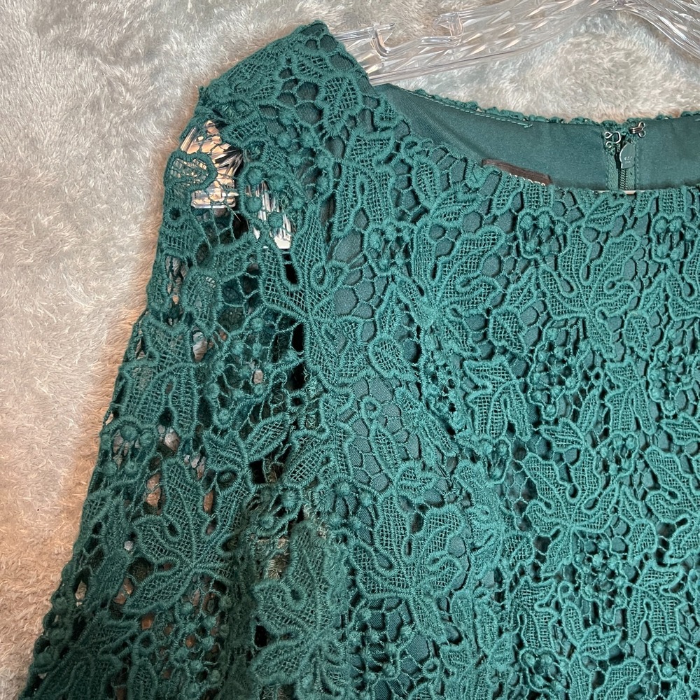 Talbots Women Lace Crochet Formal Occasion Wedding Midi Sheath Dress 4 Emerald